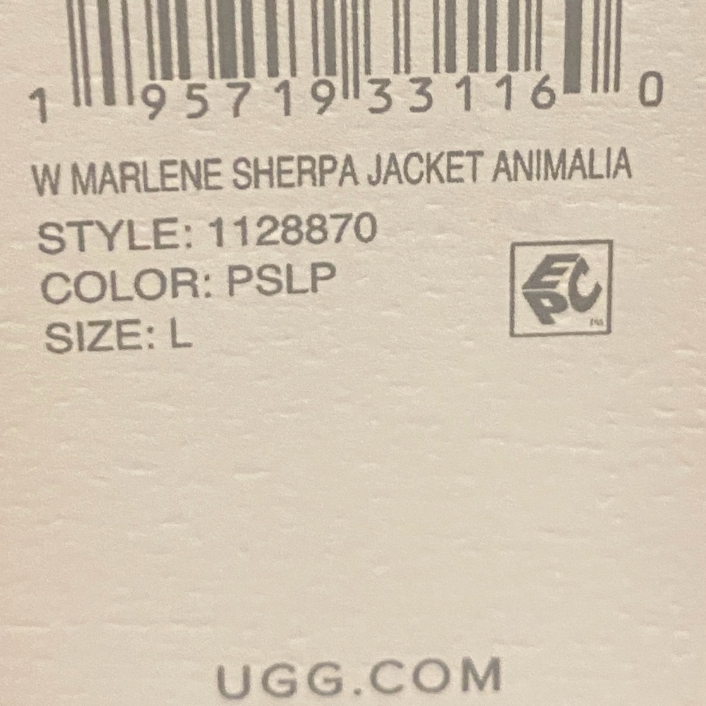 UGG Marlene Sherpa Jacket Animalia Full Zip Plush Fleece Stand Collar WMNS L NWT - Picture 12 of 13